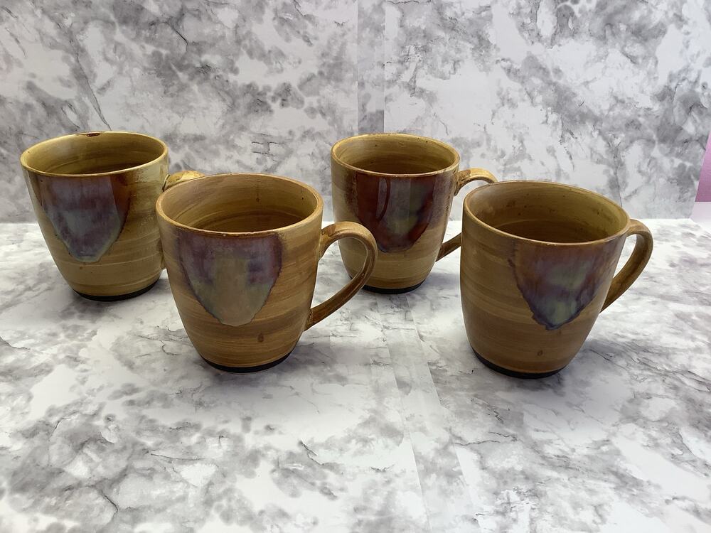 Sango Splash Brown Drip Glaze Coffee Mug - Set of Four - Excellent Condition